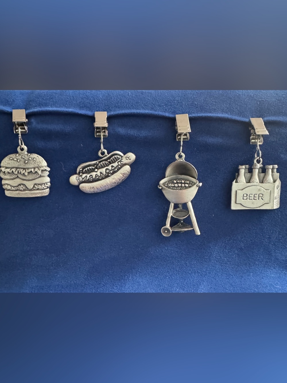 Set of 4 Pewter Weighted Table Cloth Clip Charms Barbecue Theme